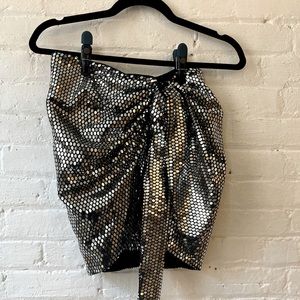 Zara NWT Silver Sparkly Knotted Skirt